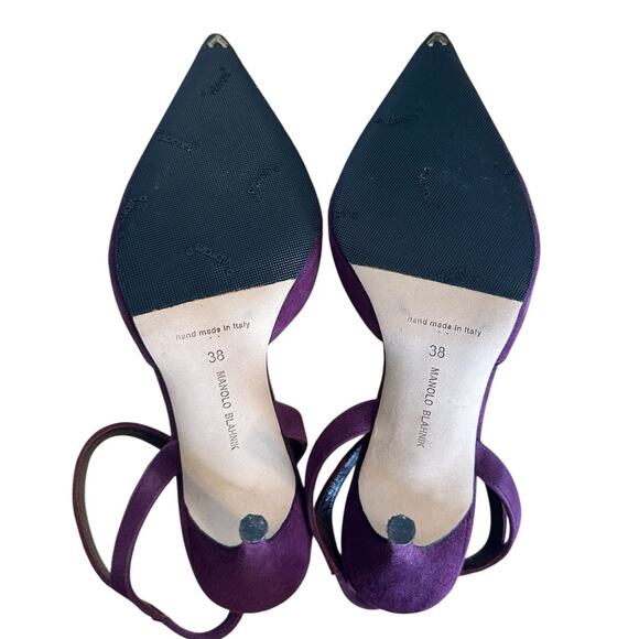 Manolo Blahnik Minis Purple Suede Suede Pointed Toe Pump 38 - Picture 8 of 11